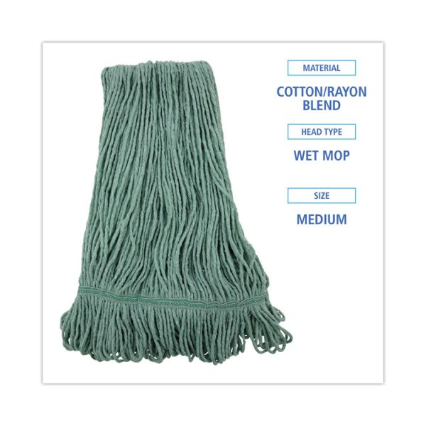 Mop Head, Premium Standard Head, Cotton/Rayon Fiber, Medium, Green, 12/Carton - Image 2