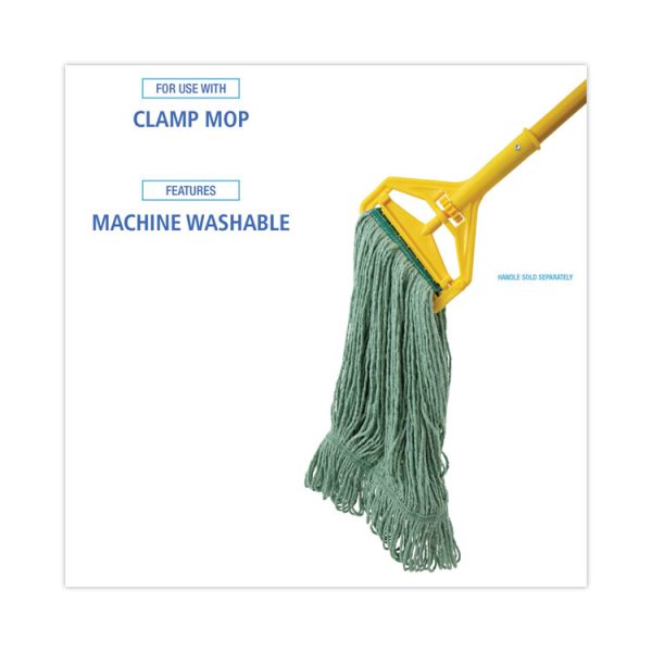 Mop Head, Premium Standard Head, Cotton/Rayon Fiber, Medium, Green, 12/Carton - Image 3
