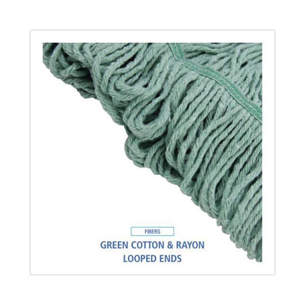 Mop Head, Premium Standard Head, Cotton/Rayon Fiber, Medium, Green, 12/Carton - Image 4