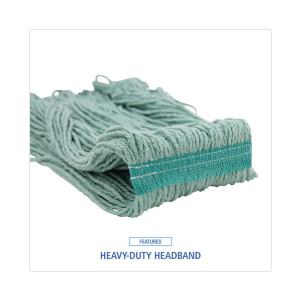 Mop Head, Premium Standard Head, Cotton/Rayon Fiber, Medium, Green, 12/Carton - Image 6