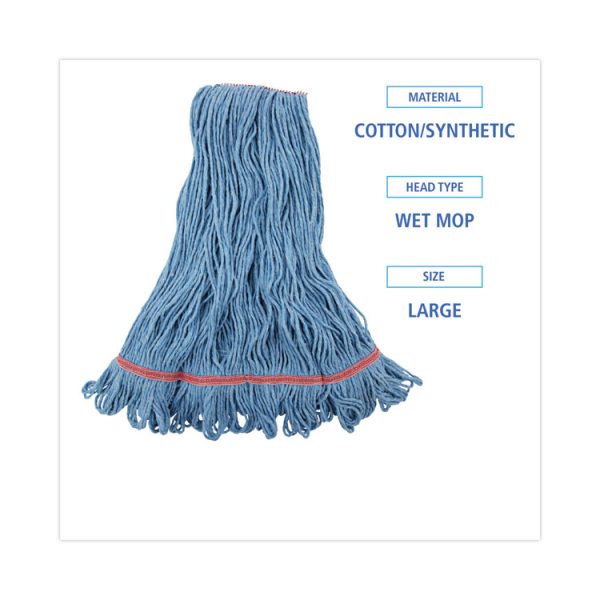 Super Loop Wet Mop Head, Cotton/synthetic Fiber, 1" Headband, Large Size, Blue, 12/carton - Image 2
