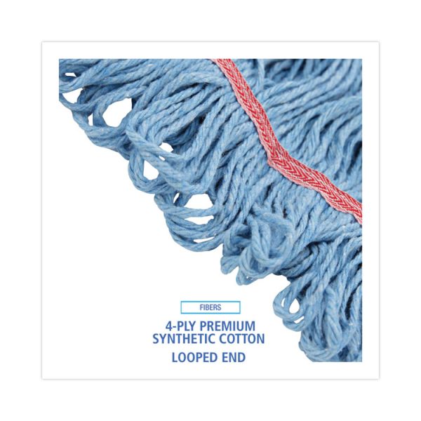 Super Loop Wet Mop Head, Cotton/synthetic Fiber, 1" Headband, Large Size, Blue, 12/carton - Image 4