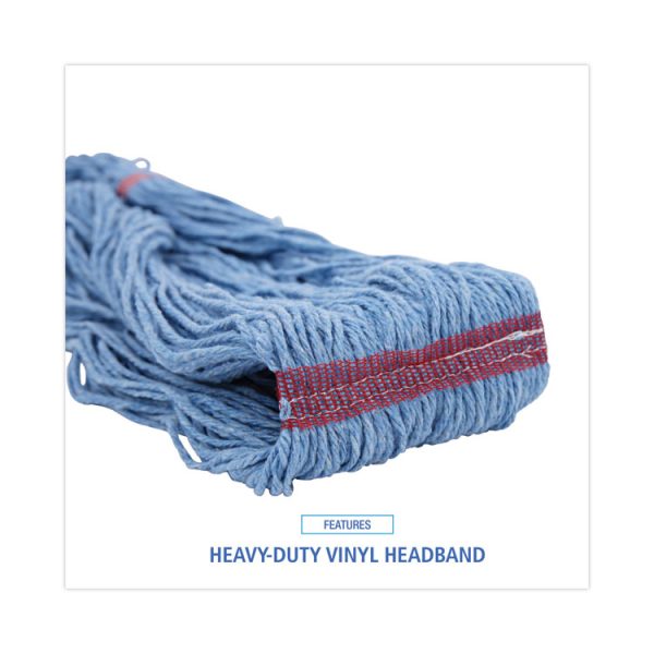 Super Loop Wet Mop Head, Cotton/synthetic Fiber, 1" Headband, Large Size, Blue, 12/carton - Image 6