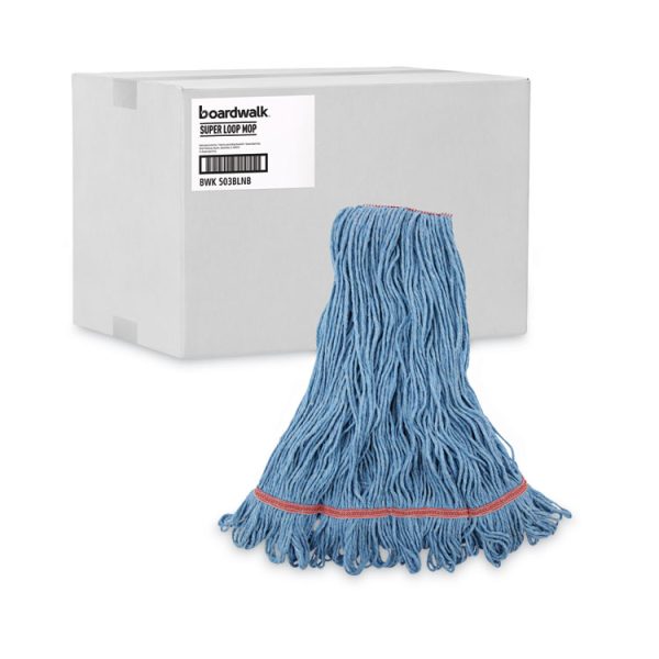 Super Loop Wet Mop Head, Cotton/synthetic Fiber, 1" Headband, Large Size, Blue, 12/carton - Image 9