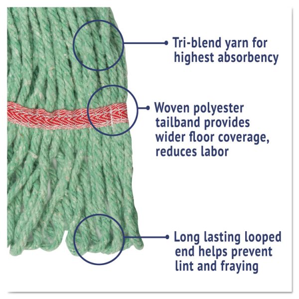 Super Loop Wet Mop Head, Cotton/synthetic Fiber, 5" Headband, Large Size, Green, 12/carton - Image 4