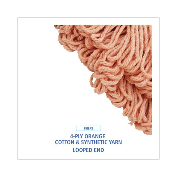 Super Loop Wet Mop Head, Cotton/synthetic Fiber, 5" Headband, Large Size, Orange, 12/carton - Image 4