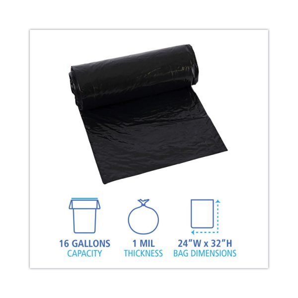 Low-Density Waste Can Liners, 16 Gal, 1 Mil, 24 X 32, Black, 10 Bags/roll, 15 Rolls/carton - Image 2