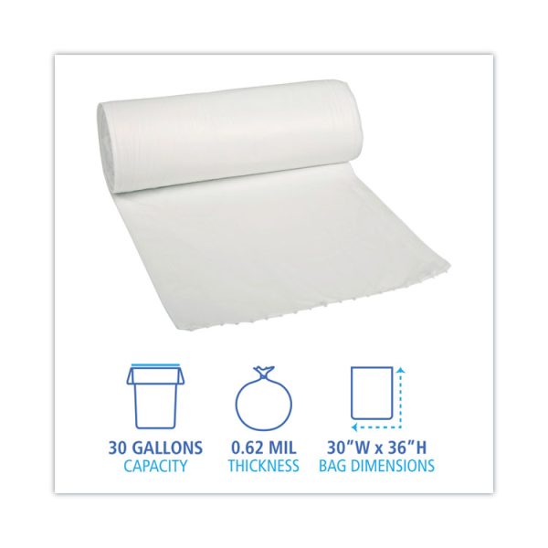 Linear Low Density Can Liners, 30 gal, 0.5 mil, 30" x 36", White, 10 Bags/Roll, 20 Rolls/Carton - Image 2