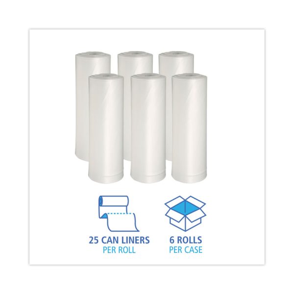 Low-Density Waste Can Liners, 33 gal, 0.6 mil, 33 x 39, White, 25 Bags/Roll, 6 Rolls/Carton - Image 3