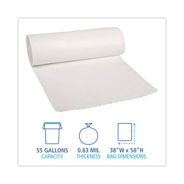 Linear Low Density Can Liners, 55 gal, 0.5 mil, 38" x 58", White, 10 Bags/Roll, 10 Rolls/Carton - Image 2