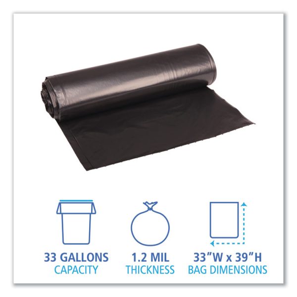 Recycled Low-Density Polyethylene Can Liners, 33 gal, 1.2 mil, 33" x 39", Black, 10 Bags/Roll, 10 Rolls/Carton - Image 2