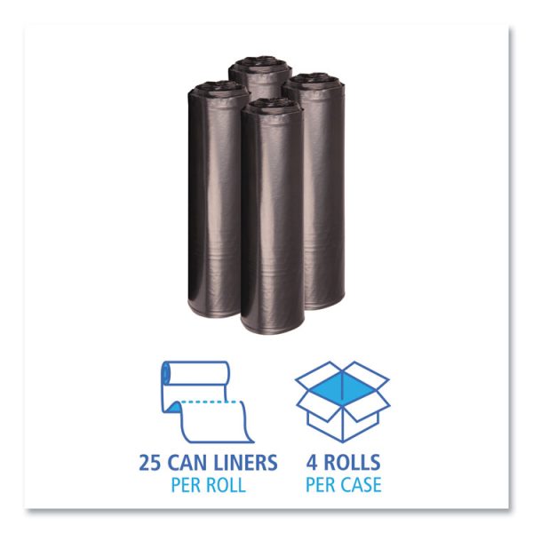 Recycled Low-Density Polyethylene Can Liners, 33 gal, 1.2 mil, 33" x 39", Black, 10 Bags/Roll, 10 Rolls/Carton - Image 3
