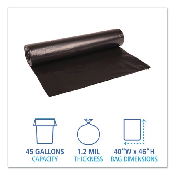 Recycled Low-Density Polyethylene Can Liners, 45 gal, 1.2 mil, 40" x 46", Black, 10 Bags/Roll, 10 Rolls/Carton - Image 2