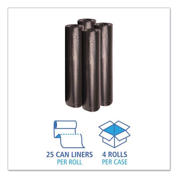 Recycled Low-Density Polyethylene Can Liners, 45 gal, 1.2 mil, 40" x 46", Black, 10 Bags/Roll, 10 Rolls/Carton - Image 3