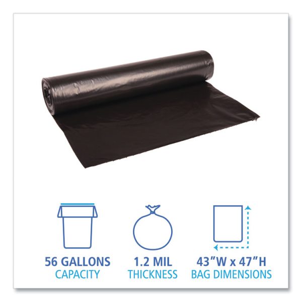 Recycled Low-Density Polyethylene Can Liners, 56 gal, 1.2 mil, 43" x 47", Black, 10 Bags/Roll, 10 Rolls/Carton - Image 2