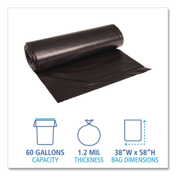Recycled Low-Density Polyethylene Can Liners, 60 gal, 1.2 mil, 38" x 58", Black, 10 Bags/Roll, 10 Rolls/Carton - Image 2