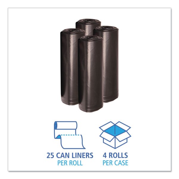 Recycled Low-Density Polyethylene Can Liners, 60 gal, 1.2 mil, 38" x 58", Black, 10 Bags/Roll, 10 Rolls/Carton - Image 3