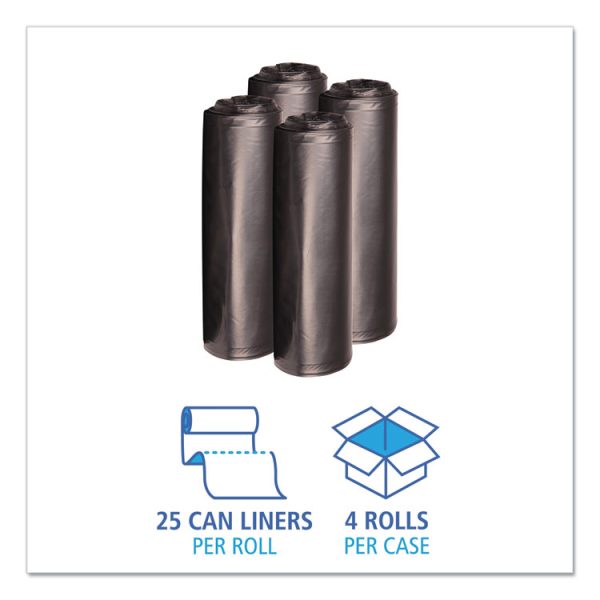 Recycled Low-Density Polyethylene Can Liners, 33 gal, 1.6 mil, 33" x 39", Black, 10 Bags/Roll, 10 Rolls/Carton - Image 3