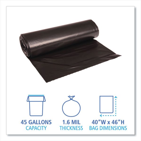 Recycled Low-Density Polyethylene Can Liners, 45 gal, 1.6 mil, 40" x 46", Black, 10 Bags/Roll, 10 Rolls/Carton - Image 2
