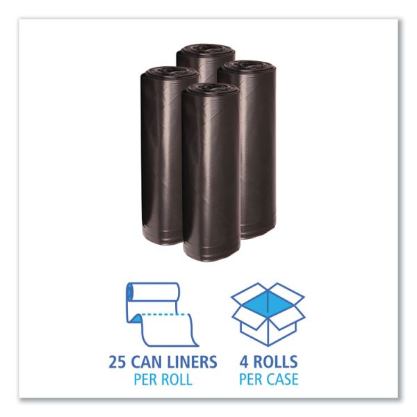 Recycled Low-Density Polyethylene Can Liners, 45 gal, 1.6 mil, 40" x 46", Black, 10 Bags/Roll, 10 Rolls/Carton - Image 3