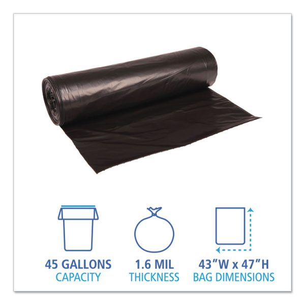 Recycled Low-Density Polyethylene Can Liners, 56 gal, 1.6 mil, 43" x 47", Black, 20 Bags/Roll, 5 Rolls/Carton - Image 2