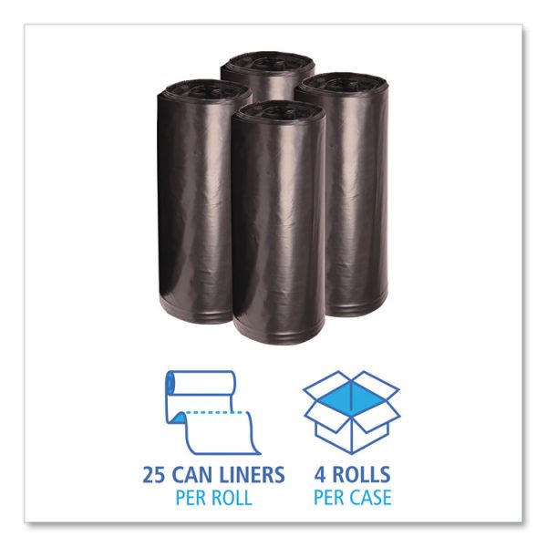 Recycled Low-Density Polyethylene Can Liners, 60 gal, 1.6 mil, 38" x 58", Black, 10 Bags/Roll, 10 Rolls/Carton - Image 3