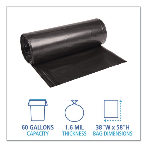 Recycled Low-Density Polyethylene Can Liners, 60 gal, 1.6 mil, 38" x 58", Black, 10 Bags/Roll, 10 Rolls/Carton - Image 2