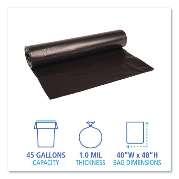 Recycled Low-Density Polyethylene Can Liners, 45 gal, 0.8 mil, 40" x 48", Black, 10 Bags/Roll, 10 Rolls/Carton - Image 2