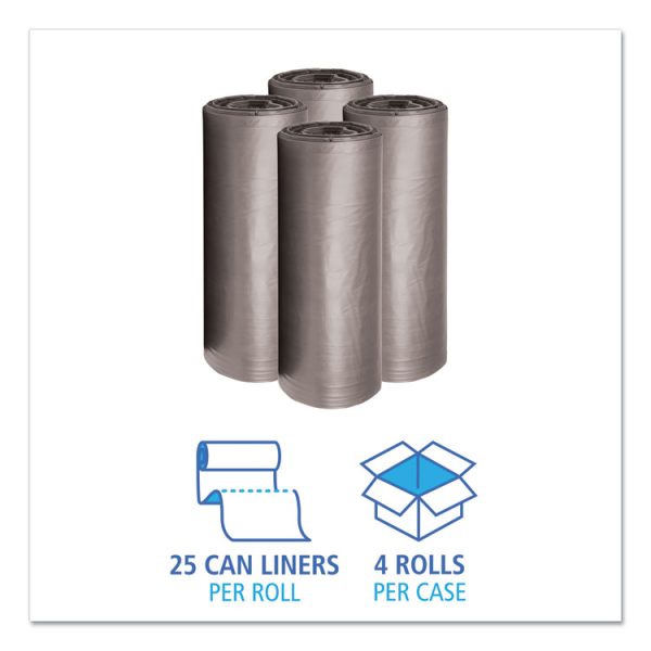 Low-Density Waste Can Liners, 60 gal, 0.95 mil, 38" x 58", Gray, 25 Bags/Roll, 4 Rolls/Carton - Image 3