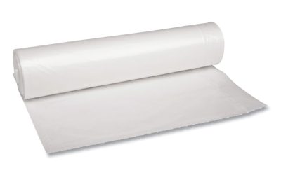 Recycled Low-Density Polyethylene Can Liners, 45 gal, 1.1 mil, 40″ x 46″, Clear, 10 Bags/Roll, 10 Rolls/Carton
