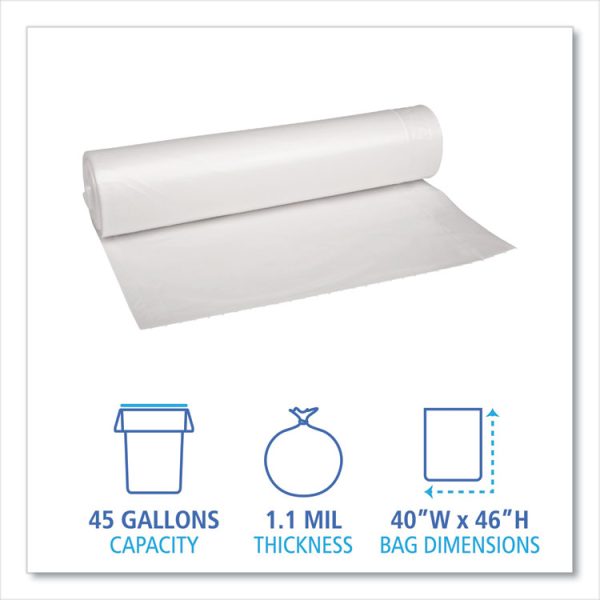 Recycled Low-Density Polyethylene Can Liners, 45 gal, 1.1 mil, 40" x 46", Clear, 10 Bags/Roll, 10 Rolls/Carton - Image 2