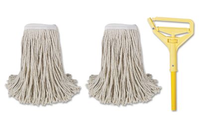 Cotton Cut End Mop Kit, #24 Natural Cotton Head, 60″ Yellow Metal/plastic Handle
