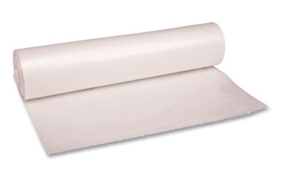 Recycled Low-Density Polyethylene Can Liners, 56 gal, 1.1 mil, 43″ x 47″, Clear, 10 Bags/Roll, 10 Rolls/Carton