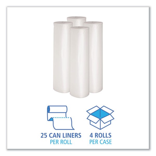 Recycled Low-Density Polyethylene Can Liners, 60 gal, 1.1 mil, 38" x 58", Clear, 10 Bags/Roll, 10 Rolls/Carton - Image 3