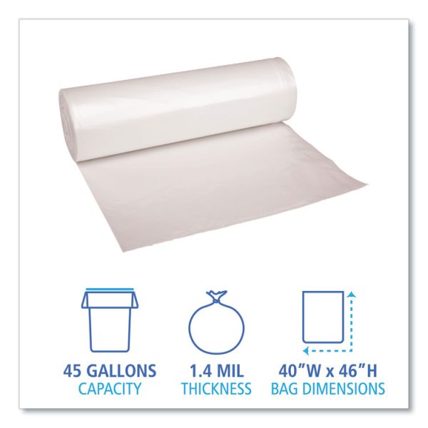 Recycled Low-Density Polyethylene Can Liners, 45 gal, 1.4 mil, 40" x 46", Clear, 10 Bags/Roll, 10 Rolls/Carton - Image 2