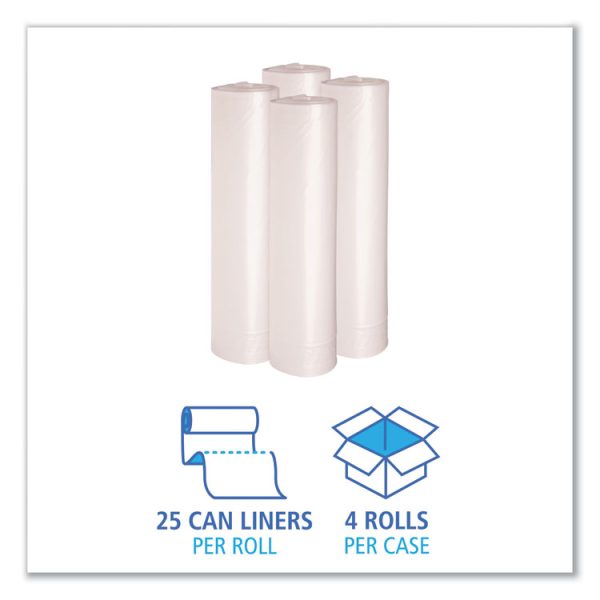Recycled Low-Density Polyethylene Can Liners, 56 gal, 1.4 mil, 43" x 47", Clear, 10 Bags/Roll, 10 Rolls/Carton - Image 3