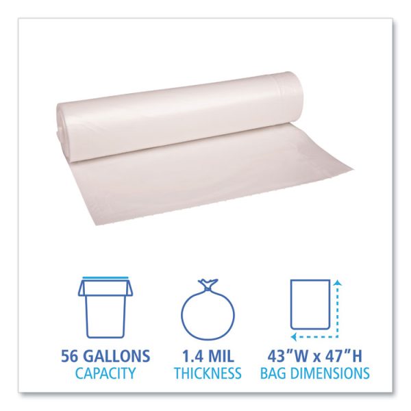 Recycled Low-Density Polyethylene Can Liners, 56 gal, 1.4 mil, 43" x 47", Clear, 10 Bags/Roll, 10 Rolls/Carton - Image 2