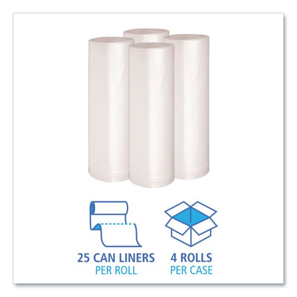 Recycled Low-Density Polyethylene Can Liners, 60 gal, 1.4 mil, 38" x 58", Clear, 10 Bags/Roll, 10 Rolls/Carton - Image 3