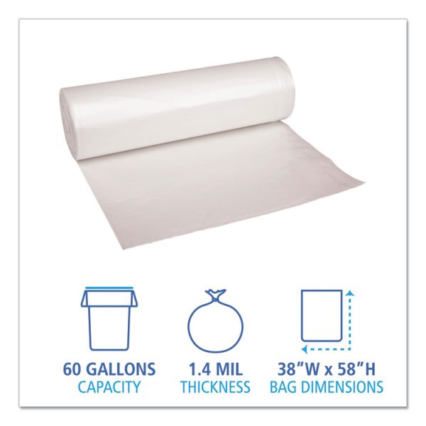 Recycled Low-Density Polyethylene Can Liners, 60 gal, 1.4 mil, 38" x 58", Clear, 10 Bags/Roll, 10 Rolls/Carton - Image 2