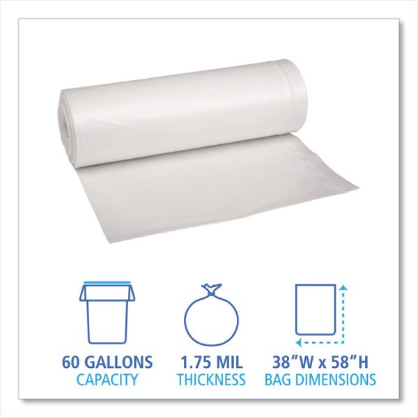 Recycled Low-Density Polyethylene Can Liners, 60 gal, 1.75 mil, 38" x 58", Clear, 10 Bags/Roll, 10 Rolls/Carton - Image 2
