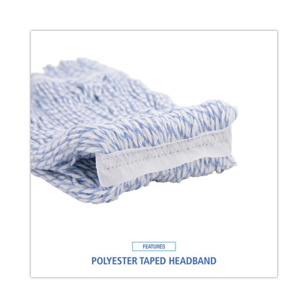 Mop Head, Floor Finish, Narrow, Rayon/polyester, Medium, White/blue, 12/carton - Image 6