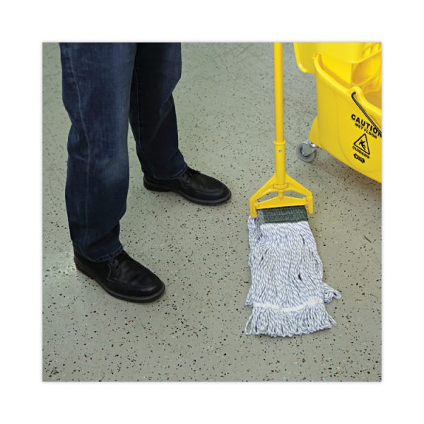 Mop Head, Floor Finish, Wide, Rayon/polyester, Medium, White/blue, 12/carton - Image 5