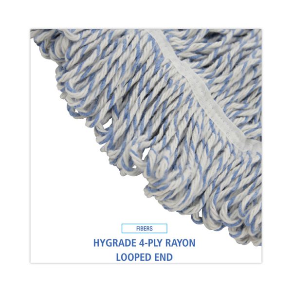Mop Head, Floor Finish, Wide, Rayon/polyester, Large, White/blue, 12/carton - Image 4