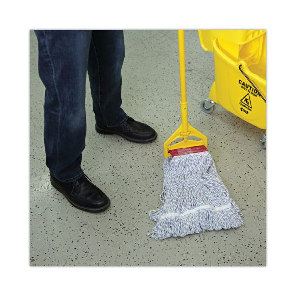 Mop Head, Floor Finish, Wide, Rayon/polyester, Large, White/blue, 12/carton - Image 5