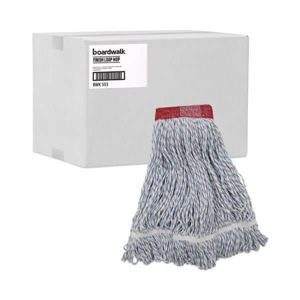 Mop Head, Floor Finish, Wide, Rayon/polyester, Large, White/blue, 12/carton - Image 9