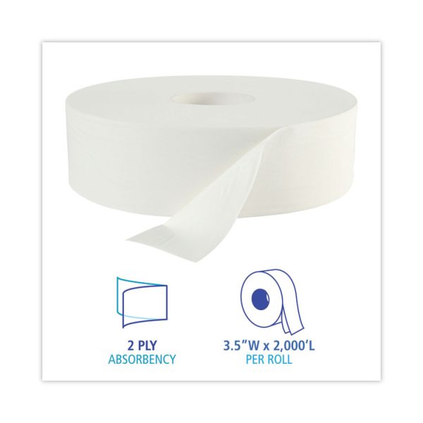 JRT Bath Tissue, Jumbo, Septic Safe, 2-Ply, White, 3.5" x 2,000 ft, 12" dia, 6 Rolls/Carton - Image 3