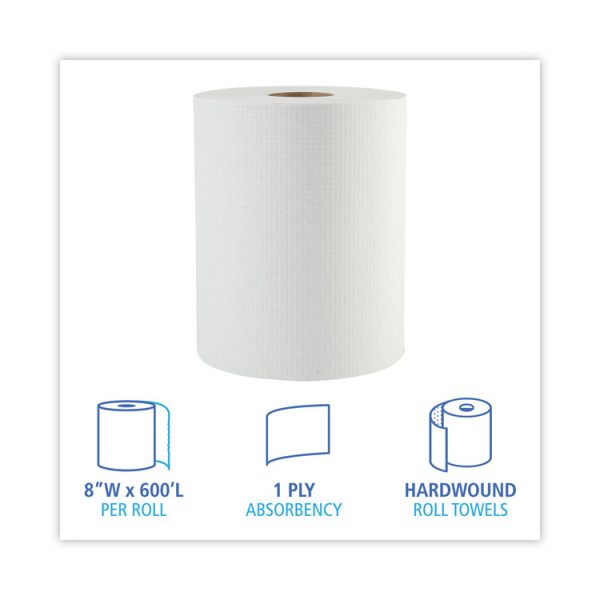 Hardwound Paper Towels, 1-Ply, 8" X 600 Ft, White, 2" Core, 12 Rolls/carton - Image 2