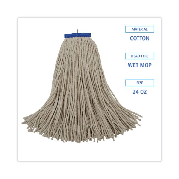 Cut-End Lie-Flat Wet Mop Head, Cotton, 24oz, White, 12/carton - Image 2