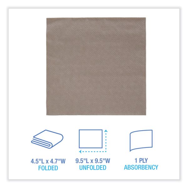 Beverage Napkins, 1-Ply, 9.5" X 9.5", Kraft, 500/pack, 8 Packs/carton - Image 2