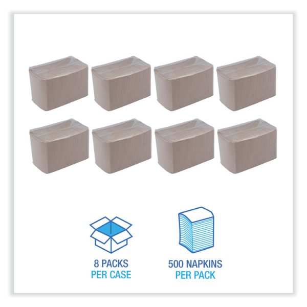 Beverage Napkins, 1-Ply, 9.5" X 9.5", Kraft, 500/pack, 8 Packs/carton - Image 3